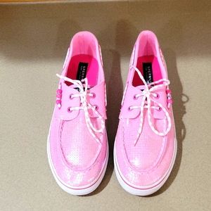 NWOT Sperry Top Sider Bubble Gum Pink with Iridescent Sequins with Pink Sailing